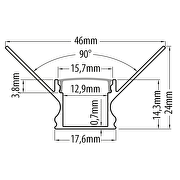 Aluminium profile for gypsum board, for interior angle, 13mm, 3m