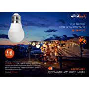 Lampadina globo LED a bassa tensione 5W, E27, 4000K, 12-24V AC/DC