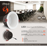 Downlight LED da incasso a basso abbagliamento 20W, 4000K, 220-240V AC, 90°, IP20