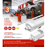 LED slim linear fixture thermoplastic 1.2m, IK08, 36W, 5000K, 220-240V AC, IP65