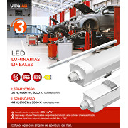 Pantallas estancas de LED 1,50m,45W,IK08,5000K 135lm/W, IP65, 220-240V AC