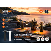 Apparéil d'éclairage LED de table à gradation, rechargeable, 1.6W, 3000K, IP44, noir