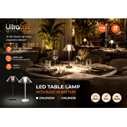 Apparéil d'éclairage LED de table à gradation, rechargeable, 1.5W, 3000K, IP44, blanc