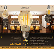 LED bombilla esfèrica con filamento,dimable ,4W ,G45, E27, 1800K(luz àmbar),
