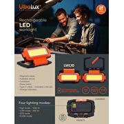 Lampada da lavoro a LED portatile con base magnetica, moschettone e supporto pieghevole 10W, 7000K, 5V DC, IP54