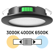 Lune LED encastrable, cercle, 4W, 3000K/4000K/6500K, 12V DC, IP44, noire