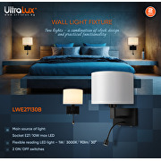 Wall light fixture with lamp shade and build-in LED spot light, E27, max 10W LED/1W, 3000K, IP20, black