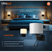 Aplique de pared con pantalla de tela y LED lámpara flexible direccional , Е27, max 10W LED/1W, 3000K, IP20, negro