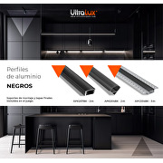 Perfil de aluminio para tiras de  LED de superficie , negro, con difusor negro, poca profundidad, 2m