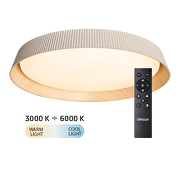LED CCT stropna svjetiljka s daljinskim upravljačem, s mogućnošću prigušivanja, bež/drvena, max. 72W, 3000K-6000К, 220-240V AC, okrugla, IP20