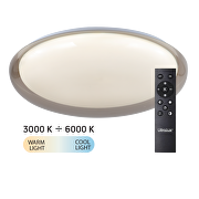 LED dimmable CCT ceiling lamp with remote control, smoky quartz, max.72W, 3000K-6000К, 220-240V AC, round, IP20