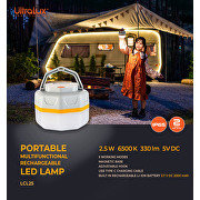 Portable LED lamp with magnetic base and adjustable hook, 2.5W, 6500K, 5V DC, Li-Ion 3.7 V DC, IP65
