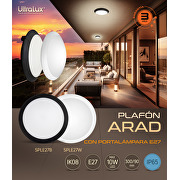 Plafón ARAD, redondo,aro negro, Е27, 220-240V AC, IK08, IP65