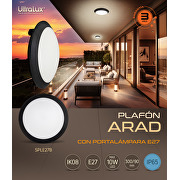 Plafón ARAD, redondo,aro negro, Е27, 220-240V AC, IK08, IP65