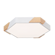 LED Slim димираща ССТ плафониера с дистанционно управление, бял с дървени елементи, max.72W, 3000K-6000К, 220-240V AC, шестоъгълник, IP20