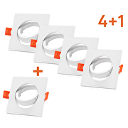 Confezione bonus 4+1 Cornice per faretto da soffitto 5 pz./scatola, quadrata, mobile, bianca, plastica, IP20