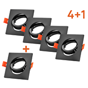 Confezione bonus 4+1 Cornice per faretto da soffitto 5 pz./scatola, quadrata, mobile, nera, plastica, IP20