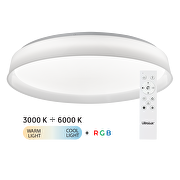 Lampada da soffitto LED dimmerabile CCT con telecomando bianco, 28W+5W, 3000K-6000К+RGB, 220-240V AC, rotonda, IP20