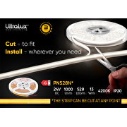Professional LED strip Free-cut COB, 13W/m, 4200K, 24V DC, 528 LEDs/m, 5m Ra≥, IP20