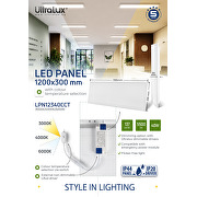 LED panel 1200x300 mm, 40W, 3000K/4000K/6000K, 137 lm/W, 220V-240V AC, IP44