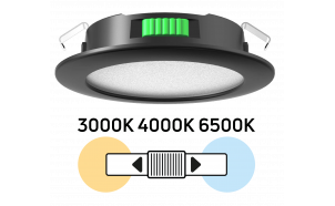 Мебелна LED луна за вграждане, кръг, 4W, 3000K/4000K/6500K, 12V DC, IP44, черна