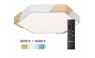 Plafoniera LED Slim CCT dimmerabile con telecomando, con elementi in legno, max.72W, 3000K-6000K