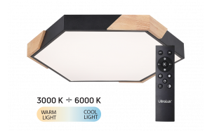 Plafoniera LED Slim CCT dimmerabile con telecomando, con dettagli in legno, max.72W, 3000K-6000K