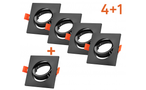 Confezione bonus 4+1 Cornice per faretto da soffitto 5 pz./scatola, quadrata, mobile, nera, plastica, IP20