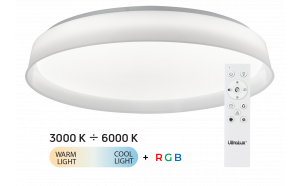 Lampada da soffitto LED dimmerabile CCT con telecomando bianco, 28W+5W, 3000K-6000К+RGB