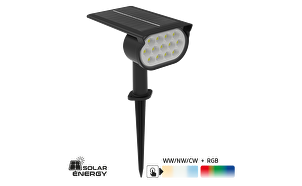 Соларно LED осветителено тяло за градина/стена CCT+RGB, 90°, IP65