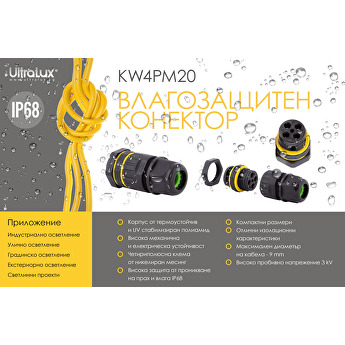 Влагозащитен конектор M20, 4 пина, IP68