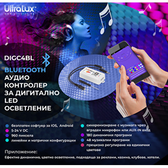 Bluetooth аудио контролер за дигитално LED осветление