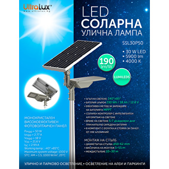 LED Соларна улична лампа 190 lm/W