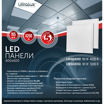 LED Панел 105 lm/W с 5 години гаранция