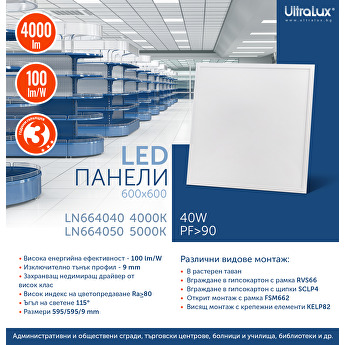 LED Панели 600x600 с ефективност 100 lm/W